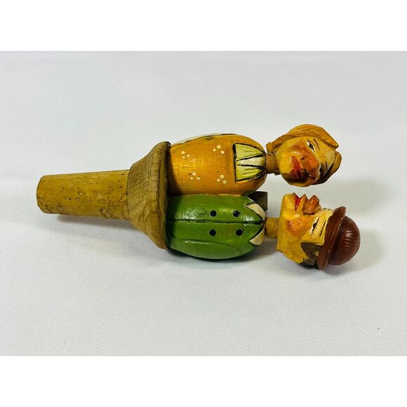 Vintage Hand Carved Kissing Couple Cork Bottle Stopper - Picture 4 of 6